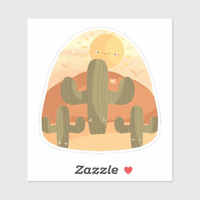 Adesivo Cactus Desert With Sun (Folha)