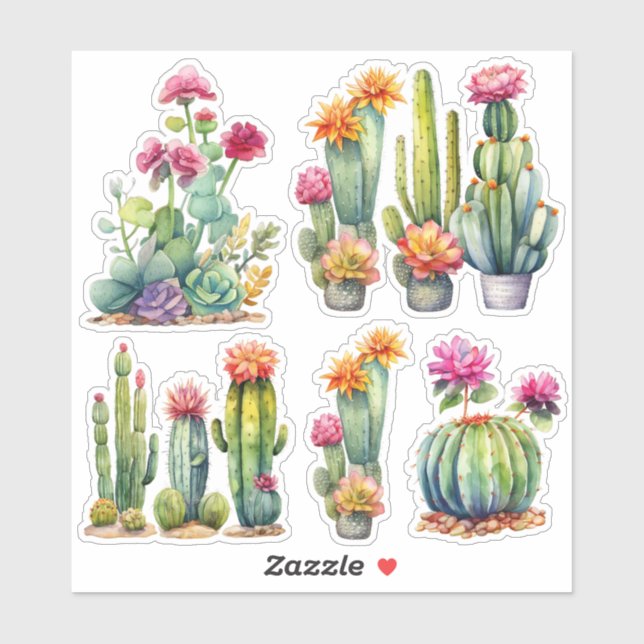 Adesivo Cactus Succulents Botânica Watercolor Painting (Folha)