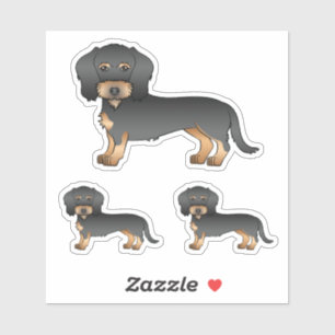 Adesivo Cães De Cartoon Dachshund Com Cabelo Negro E Tan