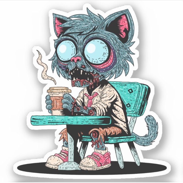 Adesivo Café Adorando Gato Zombie (Frente)