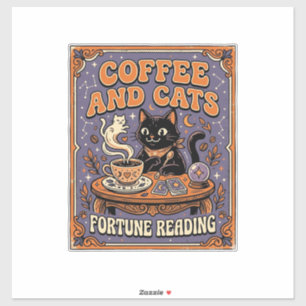 Adesivo Café E Gatos Gato Folhas De Chá De Café Leitura Da