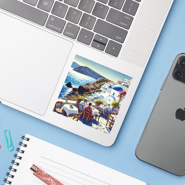 Adesivo Café em Santorini (Notebook com iPhone)