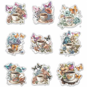 Adesivo Café Floral com Borboleta