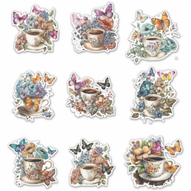 Adesivo Café Floral com Borboleta (Frente)