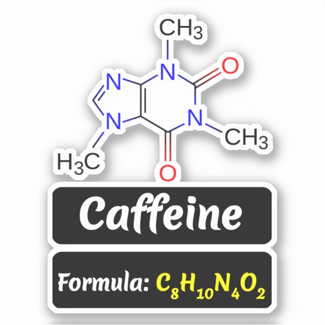 Adesivo Caffeine Molecule (Fórmula de Estrutura Química) (Frente)