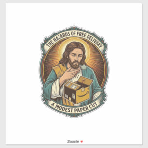 Adesivo Caixa de papelão de Jesus corta dedo dor humor_1
