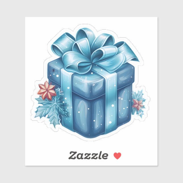 Adesivo Caixa de presente festiva azul feliz de Natal com  (Folha)