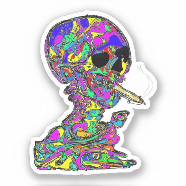 Adesivo Calavera Skull Smoking Cigarette (Frente)