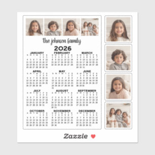 Adesivo Calendário 2026 com 4 colagens de fotos e 4 quadra