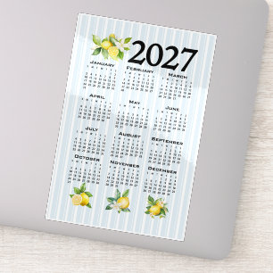 Adesivo Calendário 2027 Estilo Italiano Limões Listras Azu