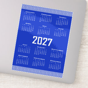Adesivo Calendário 2027, Fretwork Grego, Branco sobre Azul