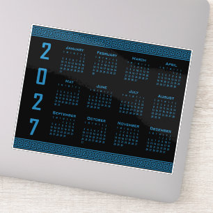 Adesivo Calendário 2027, Fretwork Grego, Cosmos Azul no Pr