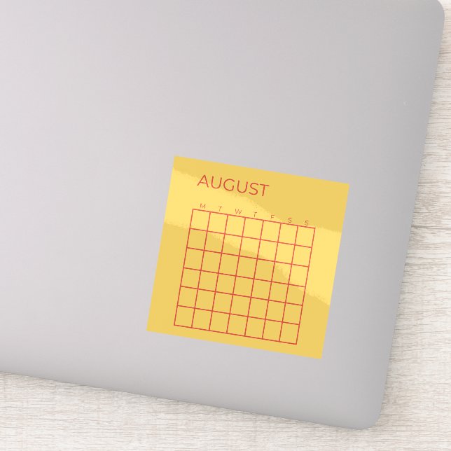 Adesivo Calendário Amarelo Vermelho Inatualizado de Agosto (Detalhe)