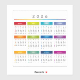 Adesivo Calendário Colorido 2026 - Cores Arco-Íris 3 Colun
