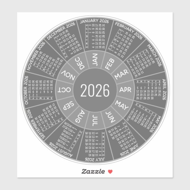 Adesivo Calendário do Círculo 2026 - Tons Modernos - Cinza (Folha)