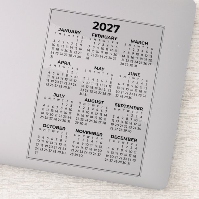 Adesivo Calendário Mini Simples do Ano Inteiro 2027 (Detalhe)
