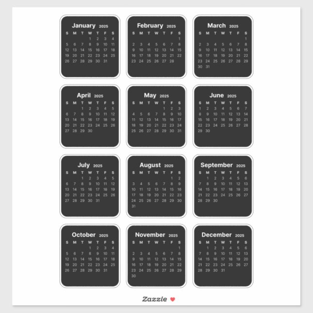 Adesivo Calendário Mínimo Simples 2025 Mensal (Folha)