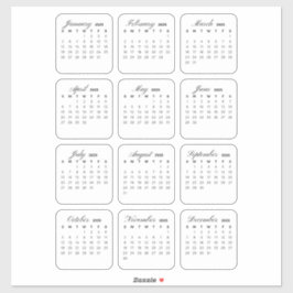 Adesivo Calendário Mínimo Simples 2025 Mensal