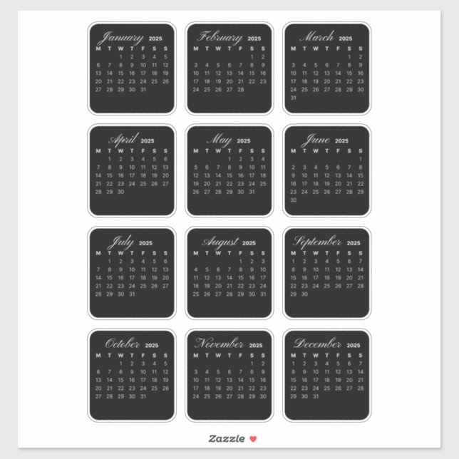 Adesivo Calendário Mínimo Simples 2025 Mensal (Folha)
