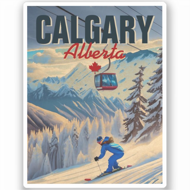 Adesivo Calgary Alberta Canada Skiing Souvenirs 1950 (Frente)