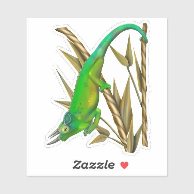 Adesivo Camaleão de Jackson a sair no bambu (Folha)