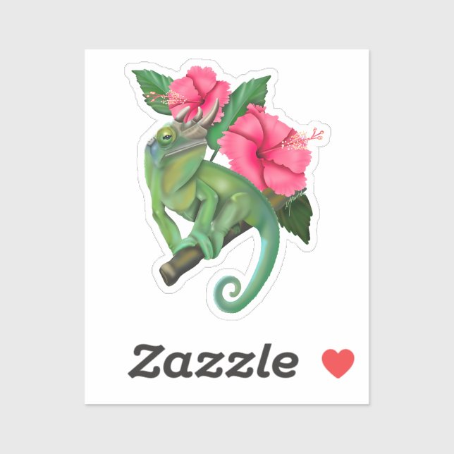 Adesivo Camaleão de Jackson com Hibiscus (Folha)