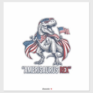 Adesivo Camisa branca com design patriótico de T-Rex Ameri