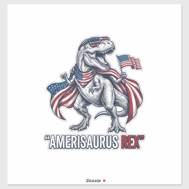 Adesivo Camisa branca com design patriótico de T-Rex Ameri (Folha)