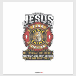 Adesivo Camisa da Fé Cristã Vintage Jesus Bombeiro