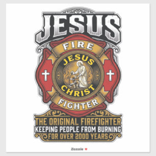 Adesivo Camisa da Fé Cristã Vintage Jesus Bombeiro