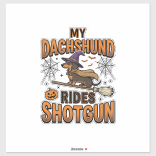 Adesivo Camisa Dachshund Halloween Bruxa Vassoura Anda no
