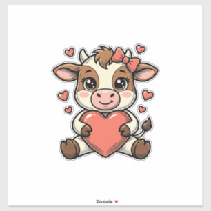 Adesivo Camisa de Bebê Vaca Fofo Segurando Coração com Gra