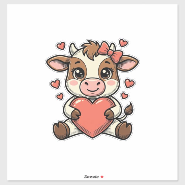 Adesivo Camisa de Bebê Vaca Fofo Segurando Coração com Gra (Folha)