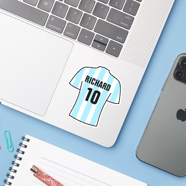 Adesivo Camisa de futebol design in LightBlue & White Stri (Notebook com iPhone)