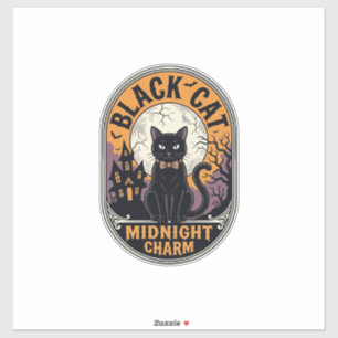 Adesivo Camisa de Halloween de Gato Preto Vintage Midnight