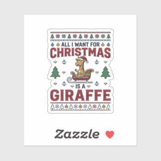 Adesivo Camisa de Natal Funny Giraffe Sleigh Des