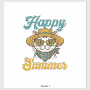 Adesivo Camisa de Verão Feliz Gato Vintage Gravura Design_