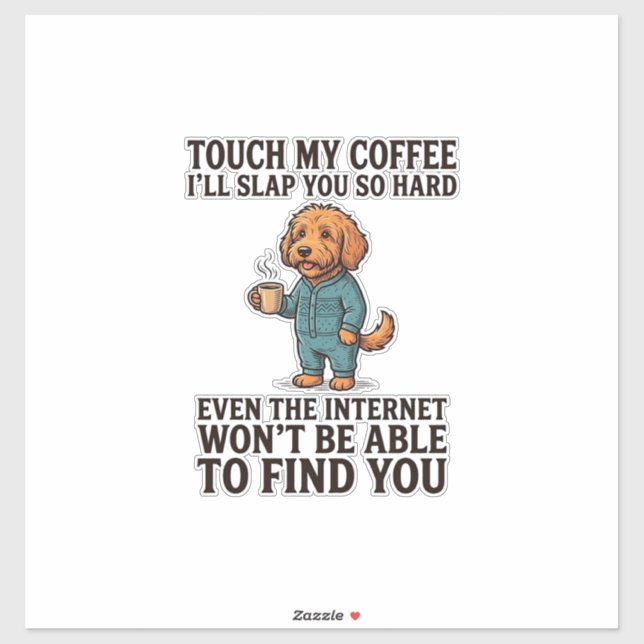 Adesivo Camisa engraçada de cachorro de café com design vi (Folha)