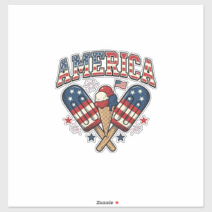 Adesivo Camisa Patriótica de Sorvete Vintage América Desig