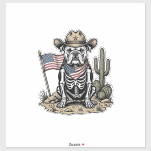 Adesivo Camisa Patriótica do Cão do Esqueleto do Cowboy Vi