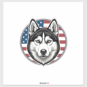 Adesivo Camisa Vetorial do Cão Patriótico Husky Vintage De