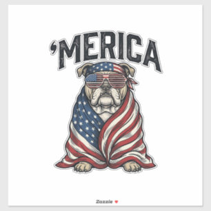 Adesivo Camisa Vetorial Vintage 'Merica Bulldog Patriótico