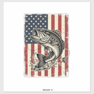 Adesivo Camisa Vintage de Pesca de Bass com Bandeira Ameri
