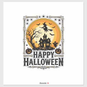 Adesivo Camisa Vintage Feliz Halloween Bruxa Lua Design_1