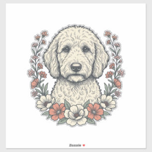 Adesivo Camisa Vintage Floral Curly Dog Portrait Design_1