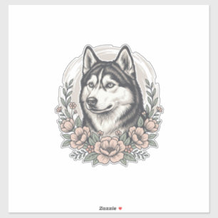 Adesivo Camisa Vintage Husky Floral Portrait Design_1