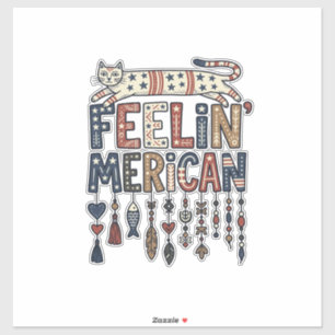 Adesivo Camisa Vintage Patriótica Folk Cat Americana Desig