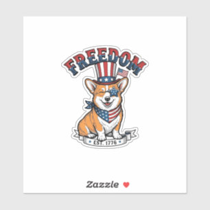 Adesivo Camiseta Freedom Patriotic Corgi Vintage Engraving