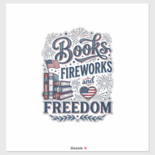 Adesivo Camiseta Leitor Patriótico Livros Fogos de Artifíc