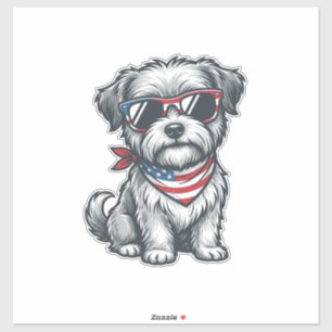 Adesivo Camiseta Patriótica de Cachorro Desgrenhado com Gr